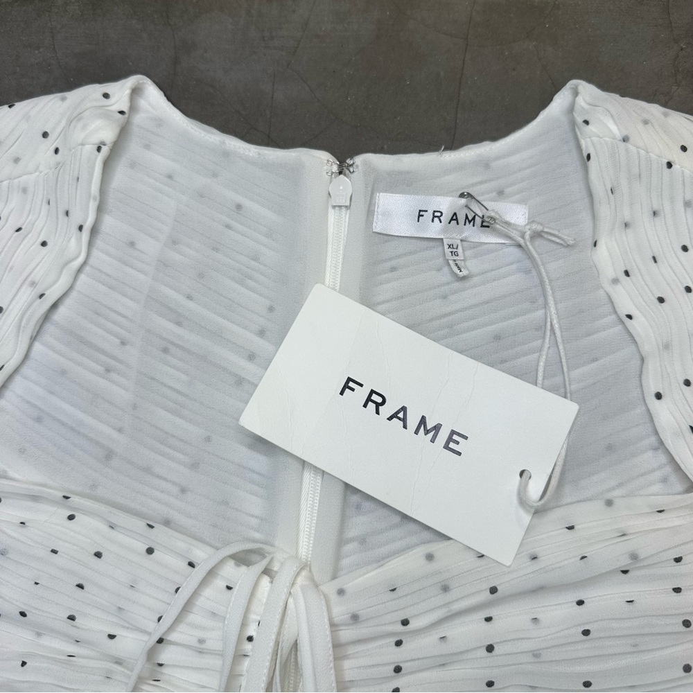 FRAME Gathered Keyhole Tie Neck Dress Sz XL - Picture 10 of 13